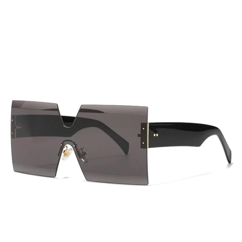TYUVIVO Einteilige randlose übergroße Sonnenbrille für Damen und Herren, luxuriöse Vintage-Sonnenbrille, beliebte Nieten, UV400 (schwarz) von TYUVIVO