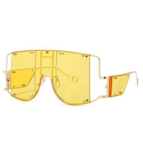 TYUVIVO Luxuriöse, modische Punk-Sonnenbrille mit großem Rahmen, für Damen und Herren, Vintage, beliebt, für Reisen, übergroß, Steampunk, UV400 (gelb) von TYUVIVO