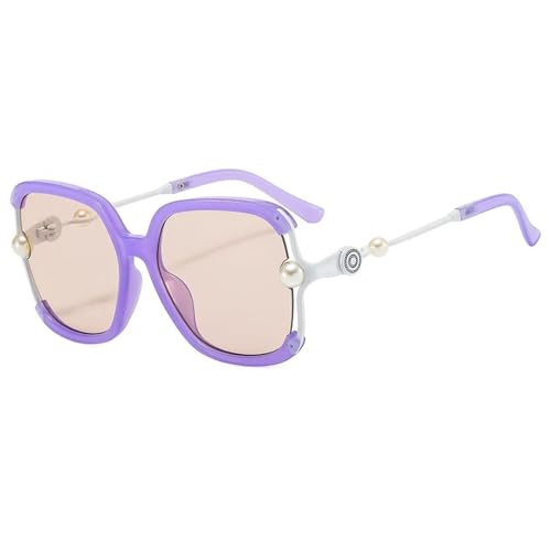 TYUVIVO Luxuriöse Sonnenbrille mit großem Rahmen, Damenmode, Vintage, Reiseperle, übergroß, für Damen (Lila Champagner) von TYUVIVO
