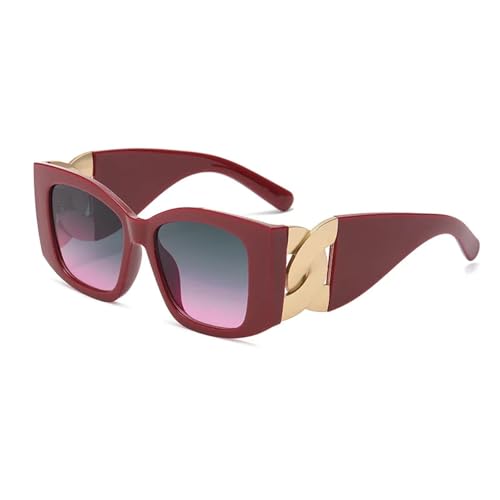 TYUVIVO Luxuriöse übergroße Sonnenbrille für Damen und Herren, Vintage, Punk, elegant, großer Rahmen, gedrehter Kettenschirm (Rot, Grau, Rosa) von TYUVIVO