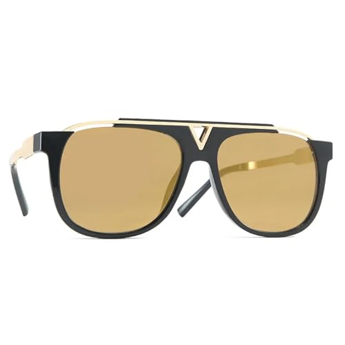 TYUVIVO Luxus-Sonnenbrille für Damen und Herren, Vintage, verspiegelt, mit Farbverlauf, Metall, großer Rahmen, Punk, UV400 (Schwarzgold) von TYUVIVO