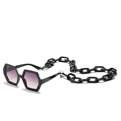 TYUVIVO Luxusmode Übergroße Sonnenbrille Damen Vintage Kette für Frauen UV400 (Grau) von TYUVIVO