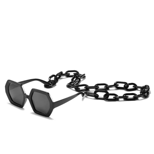 TYUVIVO Luxusmode Übergroße Sonnenbrille Damen Vintage Kette für Frauen UV400 (Schwarz) von TYUVIVO