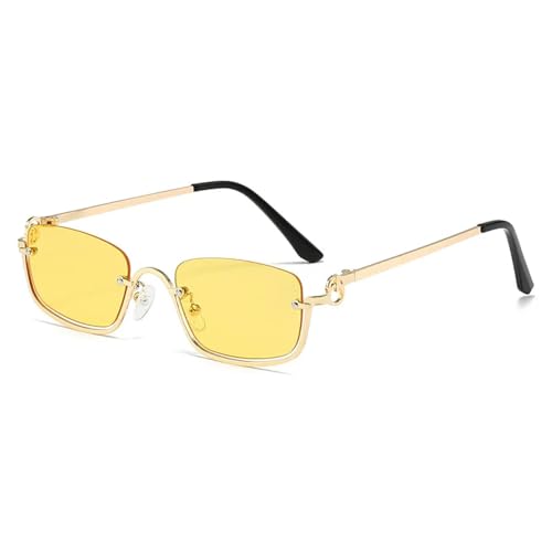 TYUVIVO Modische kleine Sonnenbrille für Damen, Luxus, Metall, Halbrahmen, Vintage, sexy Dame (gelb) von TYUVIVO
