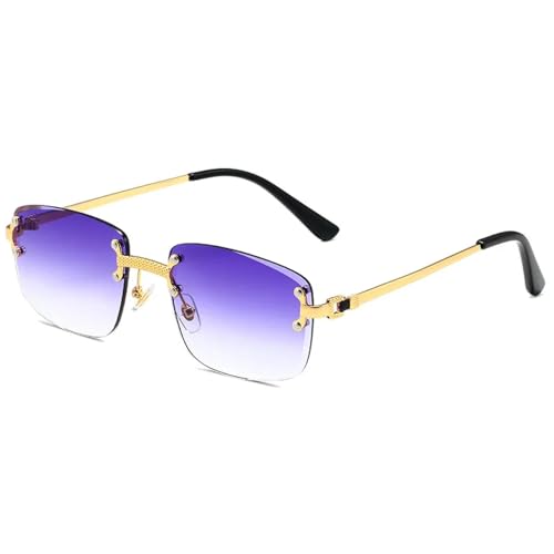TYUVIVO Randlose Sonnenbrille aus Vintage-Nietenmetall für Damen und Herren, Punk, Luxus, beliebter Farbverlauf, UV400 (Farbverlauf Lila) von TYUVIVO