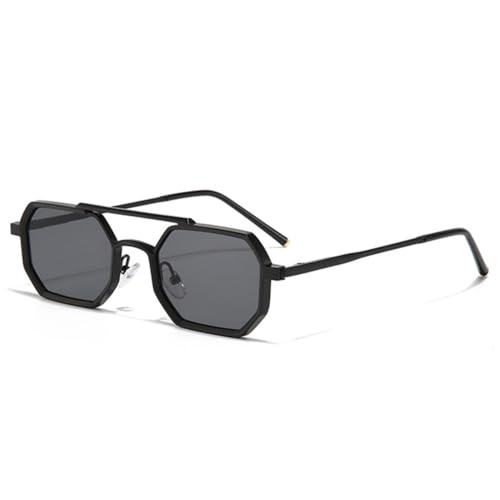 TYUVIVO Retro Doppelstege Herren Polygon Kleine Quadratische Sonnenbrille Mode Klare Ozean Verlaufsgläser Brillen Damen Metallrahmen,Schwarz Grau,Einheitsgröße von TYUVIVO