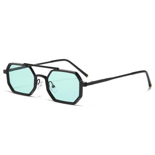 TYUVIVO Retro Doppelstege Herren Polygon Kleine Quadratische Sonnenbrille Mode Klare Ozean Verlaufsgläser Brillen Damen Metallrahmen,Schwarz Grün,Einheitsgröße von TYUVIVO