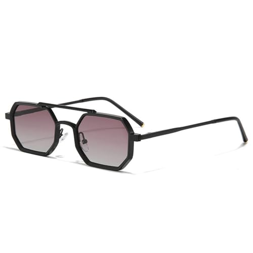 TYUVIVO Retro Doppelstege Herren Polygon Kleine Quadratische Sonnenbrille Mode Klare Ozean Verlaufsgläser Brillen Damen Metallrahmen,Schwarz Lila,Einheitsgröße von TYUVIVO
