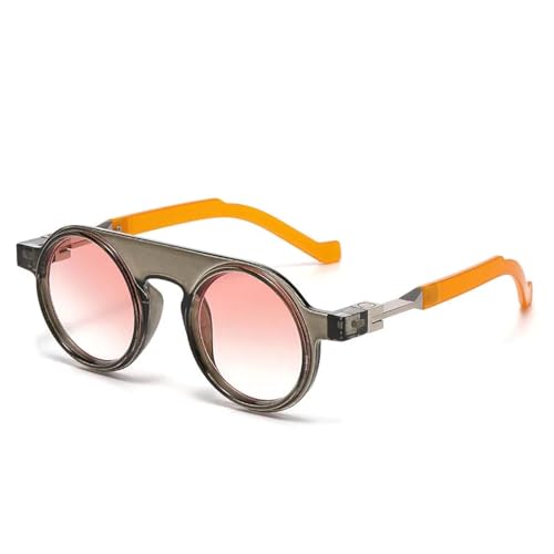TYUVIVO Runde Luxus-Sonnenbrille im Vintage-Stil für Damen und Herren, beliebte Steampunk-Party (grau-pink) von TYUVIVO