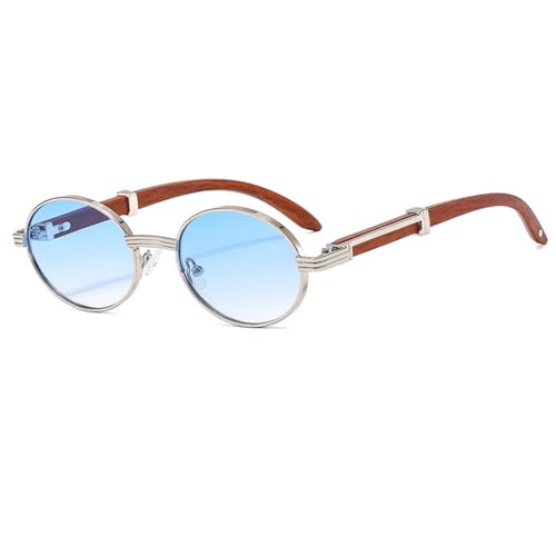 TYUVIVO Runde Luxus-Sonnenbrille im Vintage-Stil für Damen und Herren, kleine Rahmen, ovale Sonnenbrille, weiblich, klassisch, schwarze Gläser, UV400-Schutz, Brillen, Silber, Blau, Einheitsgröße TYUVIVO Runde Luxus-Sonnenbrille im Vintage-Stil für Damen und Herren, kleine Rahmen, ovale Sonnenbrille, weiblich, klassisch, schwarze Gläser, UV400-Schutz, Brillen, Silber, Blau, Einheitsgröße von TYUVIVO