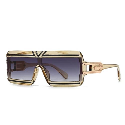 TYUVIVO Sonnenbrille mit großem Rahmen, flache Oberseite, rechteckig, für Damen und Herren, luxuriös, Vintage, Steampunk (Champagnergrau) von TYUVIVO