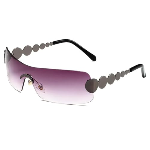 TYUVIVO Vintage One Piece Randlose Sonnenbrille Damen für Herren Mode Luxus Trend Nieten Steampunk (Grau) von TYUVIVO