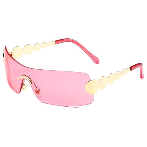 TYUVIVO Vintage One Piece Randlose Sonnenbrille Damen für Herren Mode Luxus Trend Nieten Steampunk (Rot) von TYUVIVO