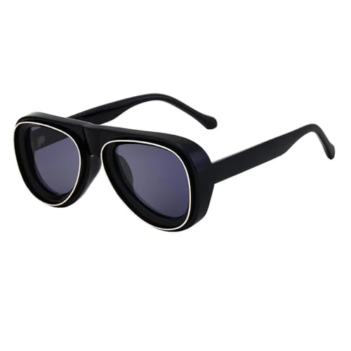 TYUVIVO Vintage-Sonnenbrille für Damen und Herren, konkaver Rahmen, Punk, luxuriös, beliebt, großer Rahmen (Schwarz, Gold, Schwarz) von TYUVIVO