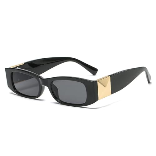 TYUVIVO Vintage Sonnenbrille mit kleinem Rahmen für Damen und Herren, modisch, luxuriös, trendig, Reisen, Punk, UV400 (Schwarz Schwarz) von TYUVIVO