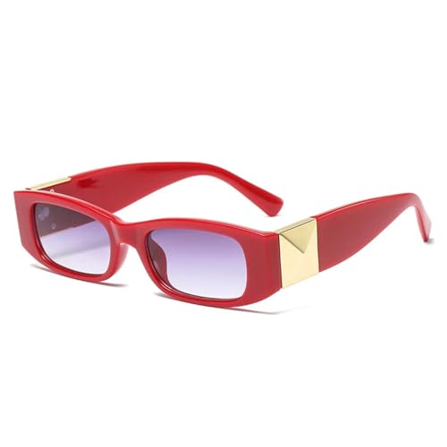TYUVIVO Vintage Sonnenbrille mit kleinem Rahmen für Damen und Herren, modisch, luxuriös, trendig, Reisen, Punk, UV400 (rot/grau) von TYUVIVO