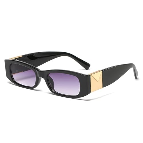TYUVIVO Vintage Sonnenbrille mit kleinem Rahmen für Damen und Herren, modisch, luxuriös, trendig, Reisen, Punk, UV400 (schwarz/grau) von TYUVIVO