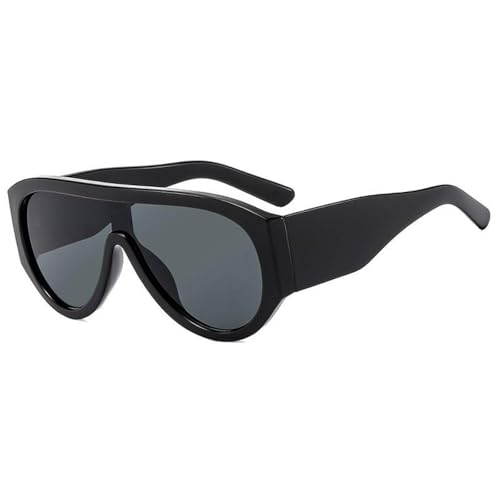 TYUVIVO Vintage Übergroße Einteiler-Sonnenbrille Damen für Herren Punk Beliebter großer Rahmen Luxus (Schwarz Schwarz) von TYUVIVO