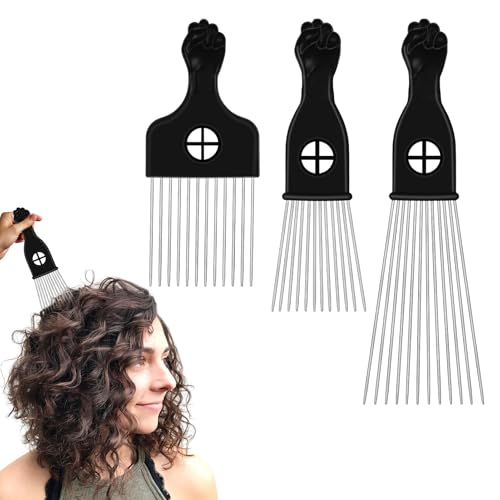 Afro-Kamm aus Metall, Afro-Kamm, Afro-Kamm für lockiges Haar, Herren-Haarkamm für gewelltes, lockiges Haar, geknotetes Haar, dickes Haar, Frisuren, 3 Stück Afro-Kamm aus Metall, Afro-Kamm, Afro-Kamm für lockiges Haar, Herren-Haarkamm für gewelltes, lockiges Haar, geknotetes Haar, dickes Haar, Frisuren, 3 Stück von TYVOM