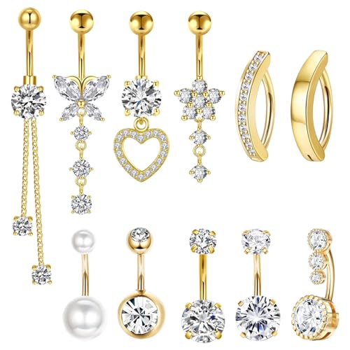 TYXHXTF 11stk Bauchnabelpiercing Schwangerschaft,Piercing Bauchnabel Bauchnabelpiercing Schmetterling Herz Blume Anhänger Piercing Bauchnabel Schmuck Damen, Gold von TYXHXTF