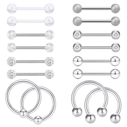 TYXHXTF 16Pcs Piercing Zunge, Zungenpiercing Brustwarzenpiercing, Nippelpiercing für Damen, Körperschmuck Set für Frauen von TYXHXTF