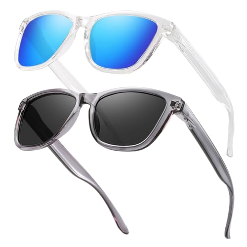 TYXHXTF 2 Pcs Polarisierte Sonnenbrille Unisex Transparente Vintage Klassische Sonnenbrille für Damen Herren mit UV Schutz von TYXHXTF