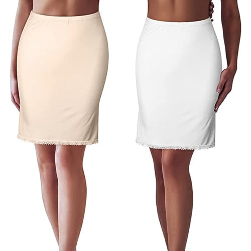 TYXHXTF 2 Stück Damen Unterrock, Kurz Petticoat Knielang Halbrock, 50cm Unterröcke, Kleid Rock Unterkleid Elegantes Unsichtbar Underskirt Spitze von TYXHXTF