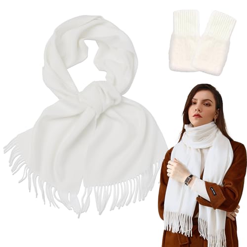 TYXHXTF Damen Schal mit Quasten, Fingerlose Handschuhe, Warm Herbst Winter Stola, Abendkleid Schals Tücher für Hochzeit Festlich(200 * 70cm) von TYXHXTF