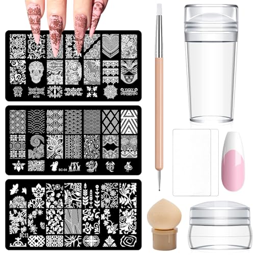 TYXHXTF French Nails Stempel Set,9pcs Nail Art Stamper Kit Klare Silikon Nail Stamping,Nagel Stempel Mit Schaber,Nageldesign,French Nails Set,Nail Art Stamper,FüR FranzöSische ManiküRe Diy Nail von TYXHXTF