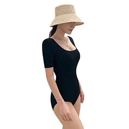 TYXL Badeanzug mit Kurzen Ärmeln, Bademode Damen, Badeanzüge für Damen, Neckholder Rückenfrei Einteiliger Bademode Bauchweg Cutouts Strandbikini Strandmode Swimsuit von TYXL