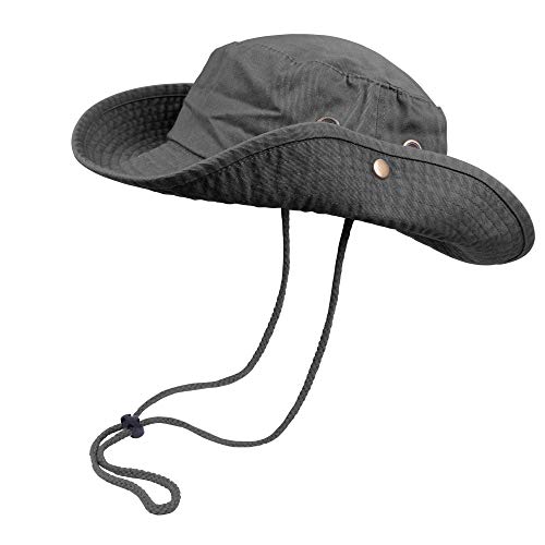 Bucket Hüte mit Schnur breite Krempe Wandern Angeln UV Sonnenschutz Safari Unisex Boonie - Grau - Large/X-Large von TZ Promise