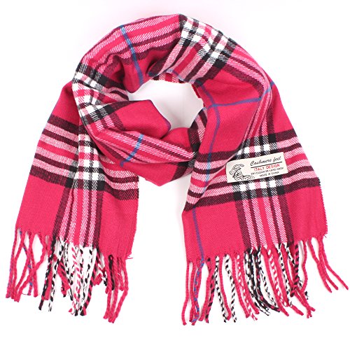 Karierter Kaschmir-Griff, klassischer weicher luxuriöser Winterschal für Herren und Damen, hot pink, Einheitsgröße von TZ Promise