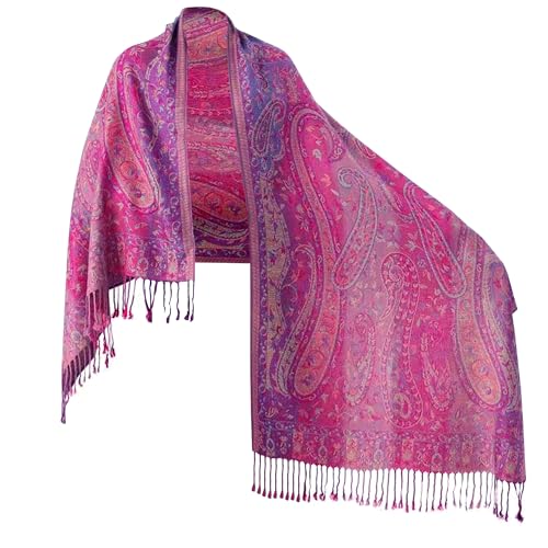 TZ Promise Pashmina Schal mit Vintage Tapisserie Stil Regenbogen Luxus Paisley Muster Wrap Schal, Pink / Lila, Large von TZ Promise