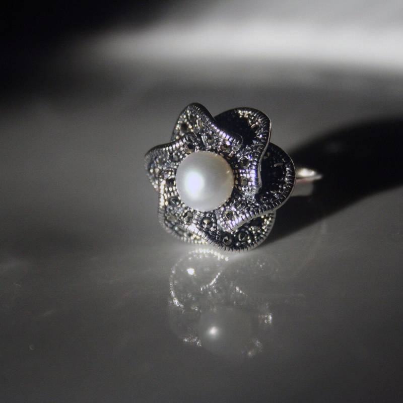 Markasit Perlenring 925 Sterling Silber Ring, Damenringe, Blumenring, Silberringe, Damenring Silber, Silberring Frauen Markasit Perlenring 925 Sterling Silber Ring, Damenringe, Blumenring, Silberringe, Damenring Silber, Silberring Frauen von TZCJewelry
