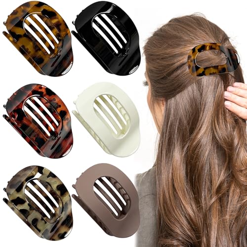 TZEKING 6 Stück Haarklammern für Damen,Haarspange Flach Damen,Flat Claw Clip,Haarspangen Damen Dünnes Haar,Rutschfeste Haarklammer,Starker Halt Seitliche Haarklammern für dickes und dünnes Haar von TZEKING