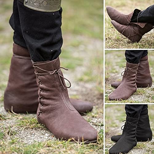 TZH Mittelalterliche PU Lederschuhe, Renaissance Ritter Retro Schnürsenkel Kurzschaft Stiefel Für Männer Frauen Cosplay/Alltagskleidung,Braun,41 von TZH