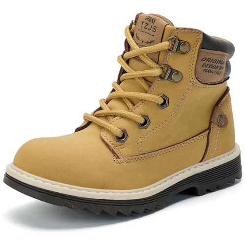 TZJS Kinder Wanderschuhe Jungen Mädchen Bequem Trekking Wanderstiefel,Anti-Rutsch und leicht, schützt Knöchel und Zehen.Schnürband und seitlicher Reißverschluss Design.27-35EU(Kamel 34) von TZJS