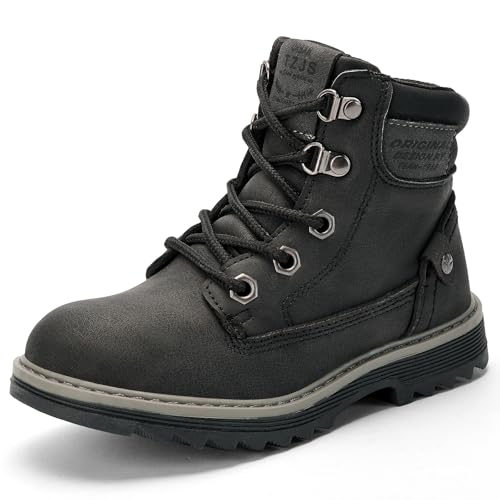TZJS Kinder Wanderschuhe Jungen Mädchen Bequem Trekking Wanderstiefel,Anti-Rutsch und leicht, schützt Knöchel und Zehen.Schnürband und seitlicher Reißverschluss Design.27-35EU(schwarz 31) von TZJS
