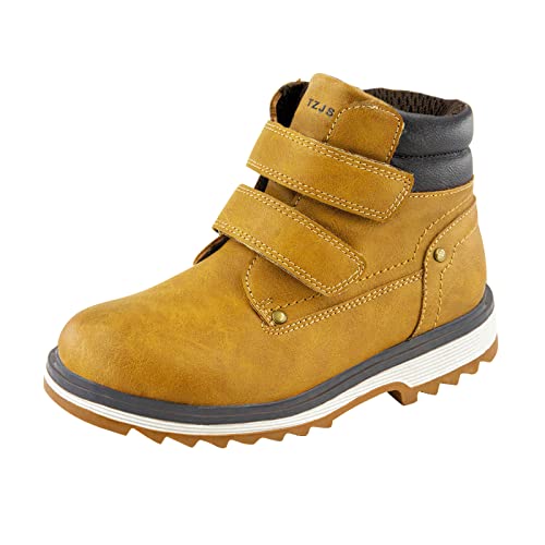 TZJS Unisex Kinder Klassische Stiefel für Jungen Mädchen Baby Winterstiefel Mit Klettverschluss Wasserdicht Stiefeletten Schneestiefel Arbeitsstiefel Herbstschuhe Winterschuhe(Kamel, Numeric_26) von TZJS