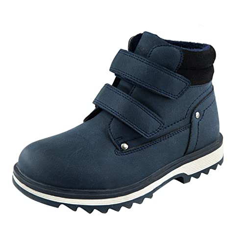 TZJS Unisex Kinder Klassische Stiefel für Jungen Mädchen Baby Winterstiefel Mit Klettverschluss Wasserdicht Stiefeletten Schneestiefel Arbeitsstiefel Herbstschuhe Winterschuhe(Marine Warm, numeric_22) von TZJS