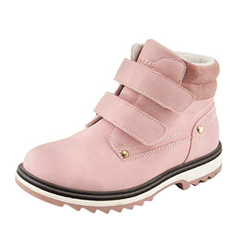 TZJS Unisex Kinder Klassische Stiefel für Jungen Mädchen Baby Winterstiefel Mit Klettverschluss Wasserdicht Stiefeletten Schneestiefel Arbeitsstiefel Herbstschuhe Winterschuhe(Rosa Warm, Numeric_25) von TZJS