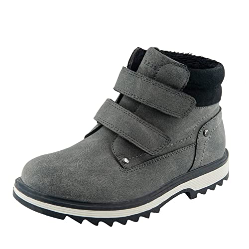 TZJS Unisex Kinder Klassische Stiefel für Jungen Mädchen Baby Winterstiefel Mit Klettverschluss Wasserdicht Stiefeletten Schneestiefel Arbeitsstiefel Herbstschuhe Winterschuhe(Grau Warm, Numeric_22) von TZJS