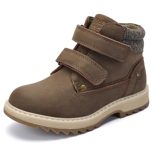 TZJS Unisex Kinder Klassische Stiefel für Jungen Mädchen Baby Winterstiefel Mit Klettverschluss Wasserdicht Stiefeletten Schneestiefel Arbeitsstiefel Herbstschuhe Winterschuhe(Braun, Numeric_27) von TZJS