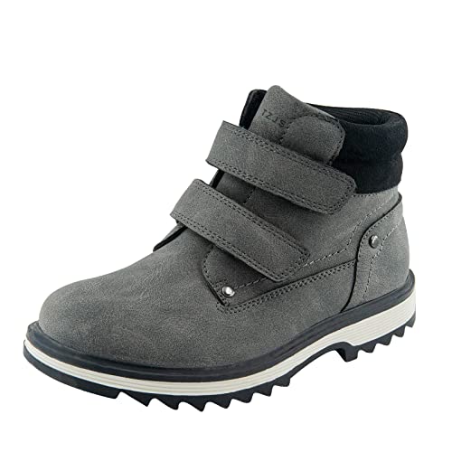 TZJS Unisex Kinder Klassische Stiefel für Jungen Mädchen Baby Winterstiefel Mit Klettverschluss Wasserdicht Stiefeletten Schneestiefel Arbeitsstiefel Herbstschuhe Winterschuhe(Grau, numeric_28) von TZJS