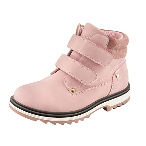 TZJS Unisex Kinder Klassische Stiefel für Jungen Mädchen Baby Winterstiefel Mit Klettverschluss Wasserdicht Stiefeletten Schneestiefel Arbeitsstiefel Herbstschuhe Winterschuhe(Rosa, numeric_28) von TZJS