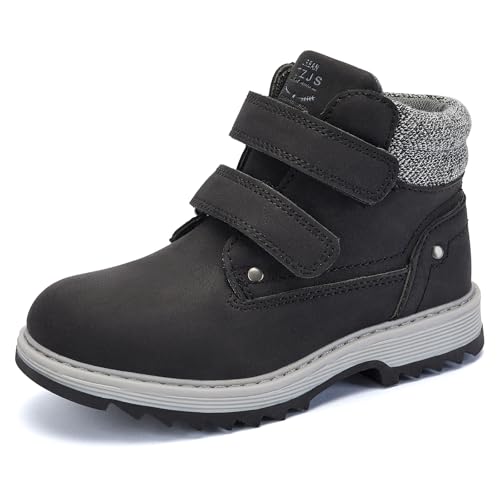 TZJS Unisex Kinder Klassische Stiefel für Jungen Mädchen Baby Winterstiefel Mit Klettverschluss Wasserdicht Stiefeletten Schneestiefel Arbeitsstiefel Herbstschuhe Winterschuhe(Schwarz, numeric_34) von TZJS