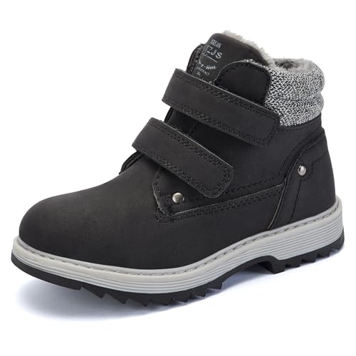 TZJS Unisex Kinder Klassische Stiefel für Jungen Mädchen Baby Winterstiefel Mit Klettverschluss Wasserdicht Stiefeletten Schneestiefel Arbeitsstiefel Herbstschuhe Winterschuhe(Schwarz Warm,24) von TZJS