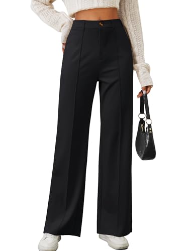 TZLDN Anzughose Damen Festlich Elegant Schwarze Hose Stoffhose Chino Hosen Weite Bundfaltenhose Palazzo Businiess Outfit Schwarz M von TZLDN
