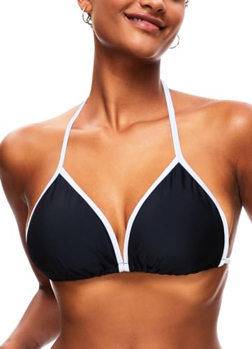 TZLDN Bikini Oberteil Große Brüste Damen Push up Sport Triangel Bikini Neckholder Brazilian Rückenfrei Bikinioberteil A01 Schwarz/Weiß L von TZLDN