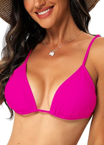 TZLDN Bikini Oberteil Große Brüste Damen Push up Sport Triangel Bikini Neckholder Brazilian Rückenfrei Bikinioberteil mit Polster ohne Bügel A02 Hot Pink XL von TZLDN